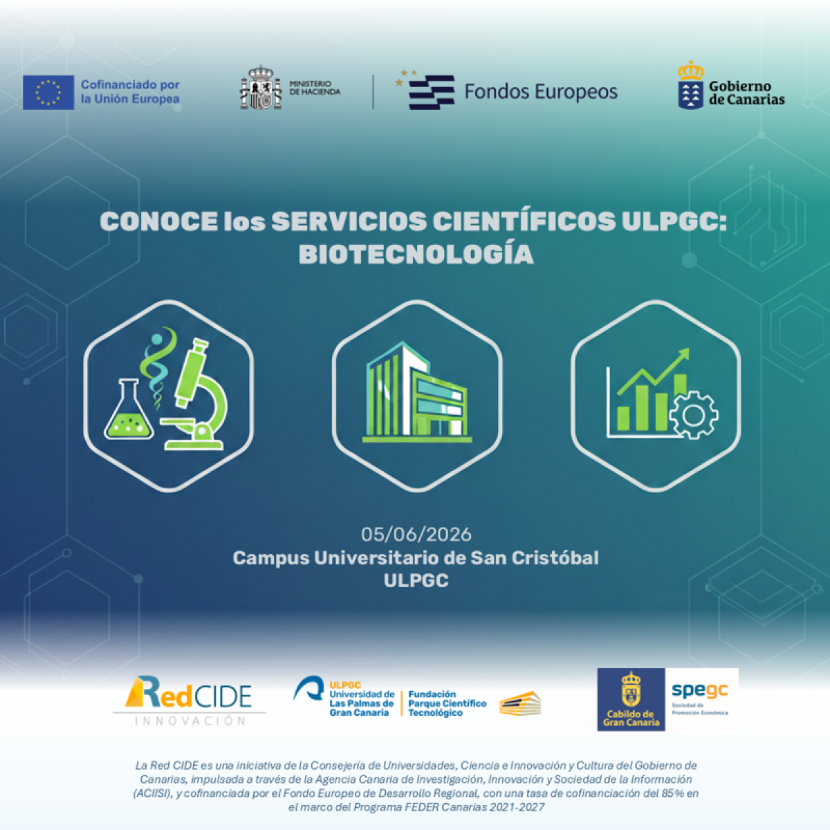 CONOCE los SERVICIOS CIENTÍFICOS ULPGC: Sector biotecnológico. 05 de junio de 2026, Campus Universitario de San Cristóbal